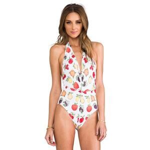 WILDFOX Retro Fruit Twist Front Halter One Piece Swimsuit Medium M